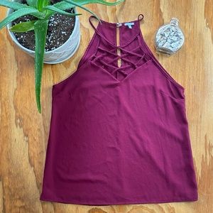 Charlotte Russe | Crisscross Maroon Dressy Tank Top
